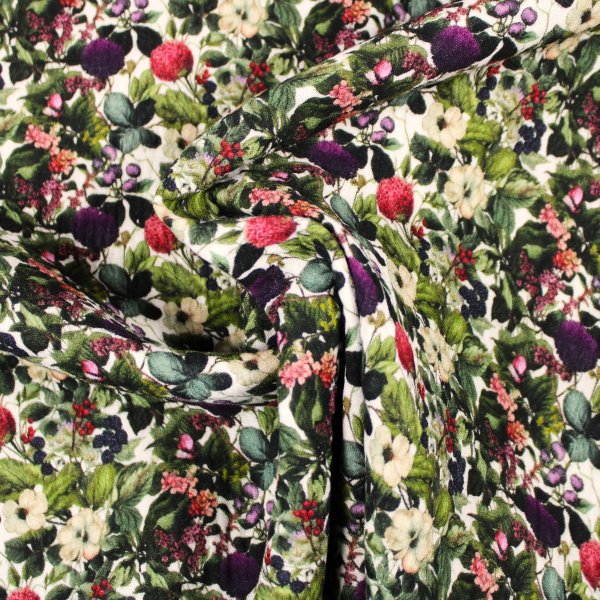 Musselin Double Gauze "Sommergarten Romance" natur/grün